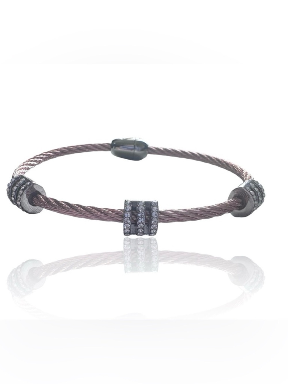 Dyana Double Cable 3 Station Triple layer Rhinestone Bracelet Rose Gold Magnetic